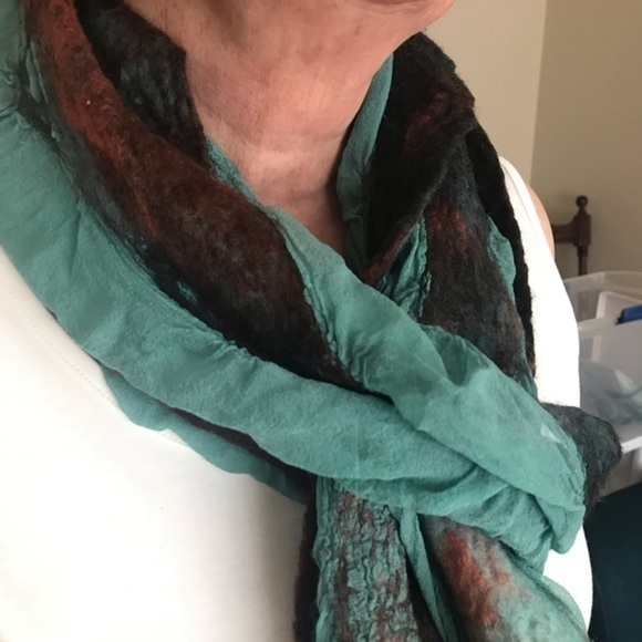 Silk Chiffon and Wool Scarf OOAK Artist Made 🎁 - Picture 6 of 9